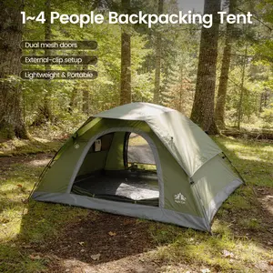 Night Cat Upgraded 1-4 Person Camping Tent - Easy Clip 1-Min Instant Setup, 3000mm Heavy Rainproof, 20% More Headroom, Lightweight Compact for Camping Hiking