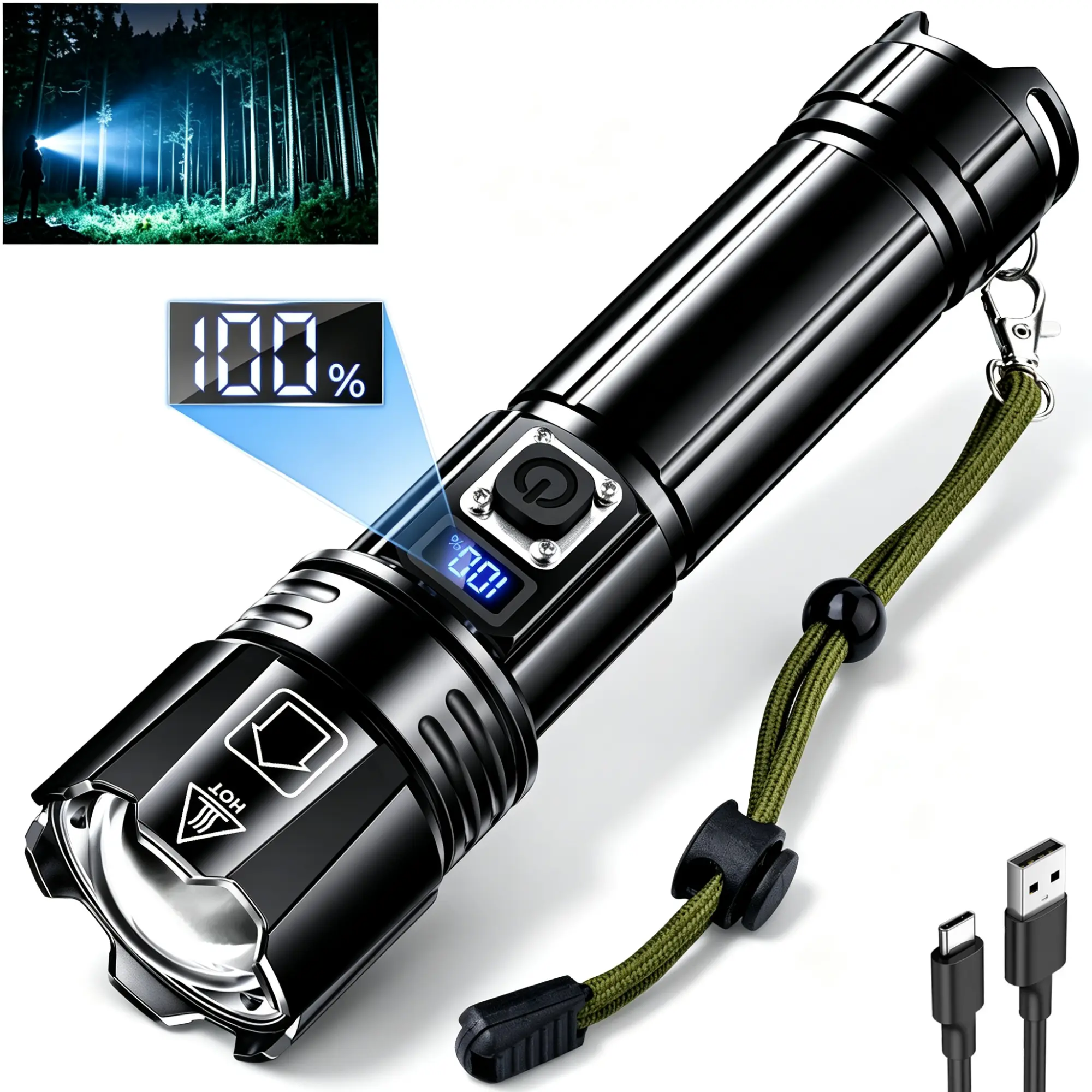 AKNEAR 99000 High-Lumen Lumen Super Bright Flashlight with Zoomable | 5 Light Modes | IPX7 Waterproof | USB C Rechargeable, Powerful Handheld LED Flash Light for Home Emergencies Camping camp