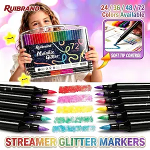 24/36/48/72 Colors Metal Flash Soft Tip Markers, Vibrant Colors, Ideal for Gifts, Cards, Cups, Wood Decor, Sketching, Art Supplies, Glitter Markers