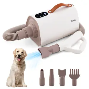 COSTWAY Dog Dryer, Dog Blow Dryer with Adjustable Speed, Airflow, and Temperature, Negative Ion Function, Overheat Protection, High Velocity Dog Hair Dryer for Pet Grooming with 4 Nozzles