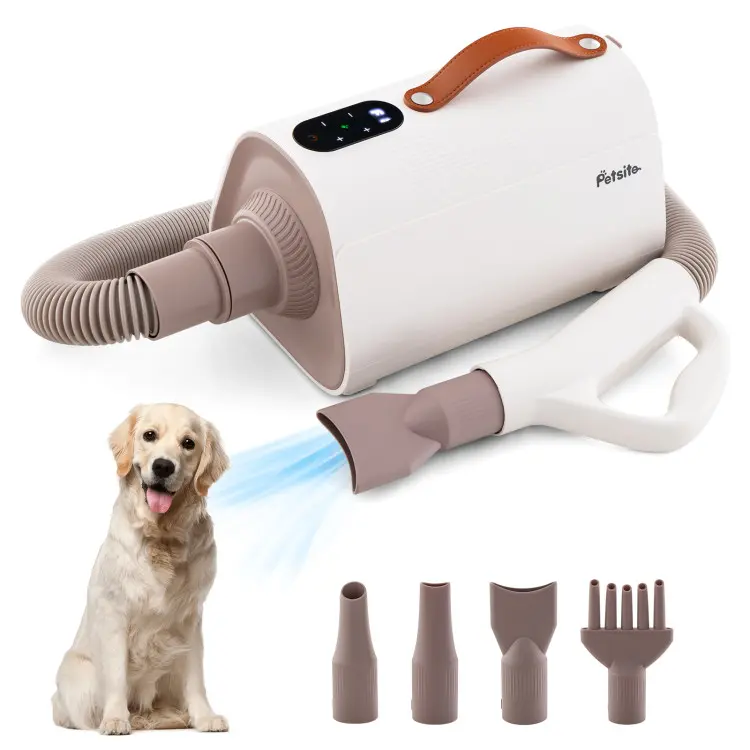 COSTWAY Dog Dryer, Dog Blow Dryer with Adjustable Speed, Airflow, and Temperature, Negative Ion Function, Overheat Protection, High Velocity Dog Hair Dryer for Pet Grooming with 4 Nozzles