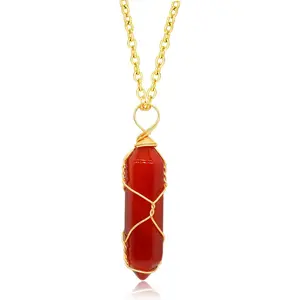 Red Carnelian Crystal Necklace for Women, Real Carnelian Healing Stone Necklace Women Wire Wrapped Jewelry