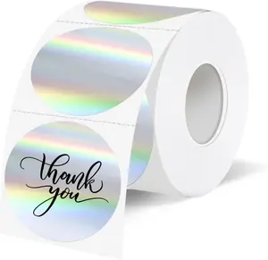 1.5" Holographic Direct Thermal Label Stickers, Round Printable Rainbow Glitter Thermal Printer Sticker Labels for  Wrapping, Self-Adhesive DIY Custom Logo Design-