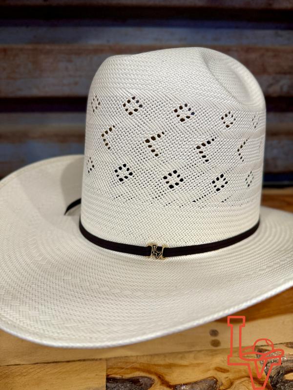 Los Vaqueros Straw Hat Tall Crown Boomerang White