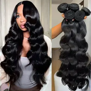 Gefily 14A Body Wave Human Hair Weave Bundles 32 34 Inch100%Raw Indian Wavy Human Hair Bundles RemyHairExtensions1 3 4 Bundles Hair