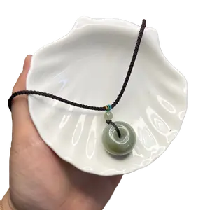 Large Size Natural Hetian Jade Necklace, Lucky Donut Nephrite Pendant Green Imperial Jade