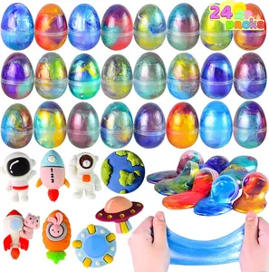 24 Pcs Galaxy Slime Eggs with Toys, Unscented, Multi-color, Easter, Space Theme, 3+ Years, Small, Multi Color, Slime with Toys, Putty, Childrens Multi-item Party Favor Packs, Unisex Children