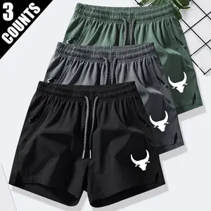 Men's Geometric Athletic Shorts with Side Pockets, Elastic Waistband, Lightweight Stretch Fabric for Running & Casual Wear - Compression shorts | Gray, Running Shorts,summervibes
