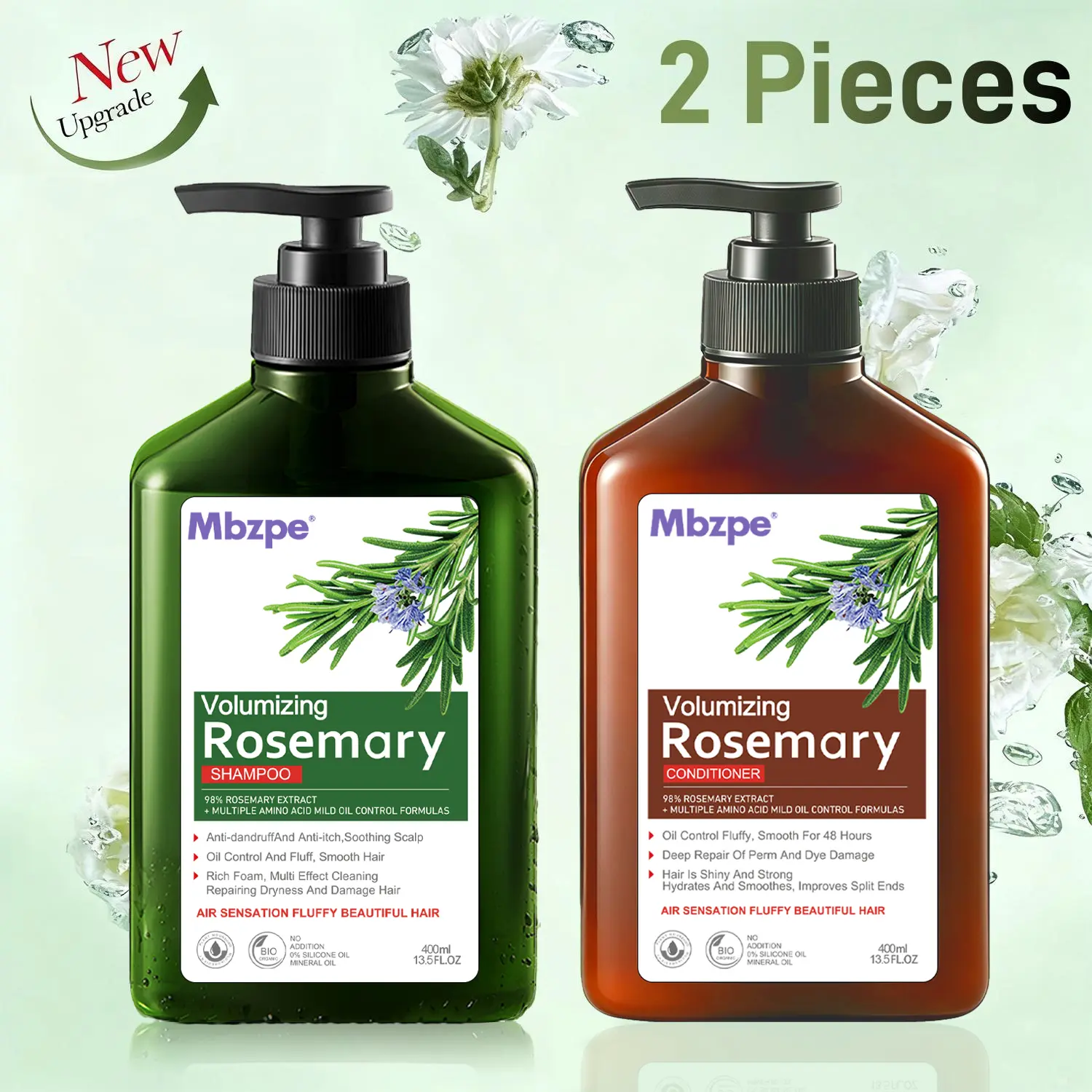 MBZPE Organic Rosemary Oil Biotin Support Shampoo & Conditioner Nourish Kit, Sulfate-Free Wash for Adults, Anti-Hair Fall, Tame Frizz, Reduce Breakage, Boost Gloss, Non-Toxic for Male & Women