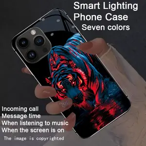 Red and Blue Light-Up Tiger Pattern, Colorful Smart Sound-Activated Luminous Phone Case for iPhone 17/16 Pro Max/15 Pro/14 Plus/13/12 - Luminous Technology, Elegant Daytime Design, Enhanced Nighttime Visibility
