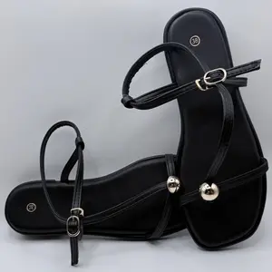 Skylar - Fashionable black square toe Shoe - buckle decor - casual flat sandal