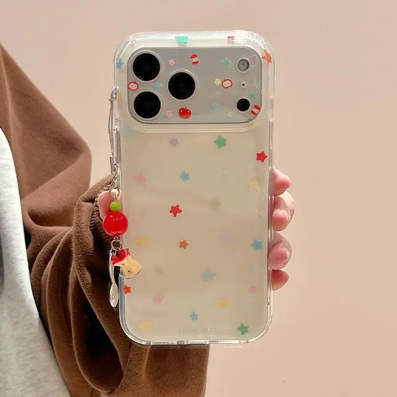 Phone case Casing suitable for iPhone | IMD Mirror Shell IND | Milk White Colorful Star | Apple Pendant | Gift | Protective Phone Cover | 11 12 13 14 15 16 17 Pro Max