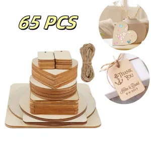 Pack of 65pcs Unfinished Wooden Plates for Crafts, Round Square Heart-Shaped Wooden Discs and Square Wooden Discs for Pyrography, Painting, Hanging Party Decorations summervibes