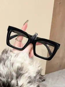 Vintage Square Frame Glasses, Fashionable Casual Style, Durable Plastic Frame, Lightweight Design, Perfect for Work & Daily Use