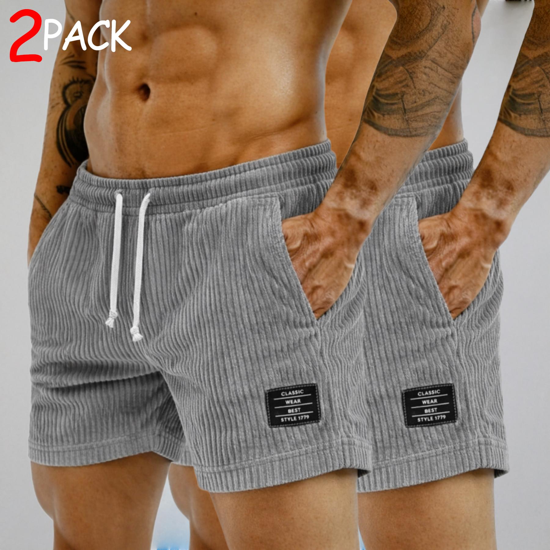 2-Pack Men's Corduroy Drawstring Shorts: Above-Knee Lounge Shorts with a Comfortable Elastic Waistband and Side Pockets—A Casual Multipack for Everyday Wear, Home, Travel, and Weekend Outfits. Easy to Mix and Match for Everyday Style.