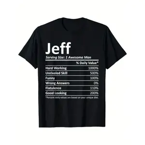JEFF Nutrition Funny Name T-Shirt for Men - Humorous Macronutrient Parody Design with Jeff Character, Black with White Text, Regular Fit Casual Tee, Comfortable Fabric, Funny Birthday Gift Idea for Adults, Novelty  double  Retro  Vintage Metalcore Graphic