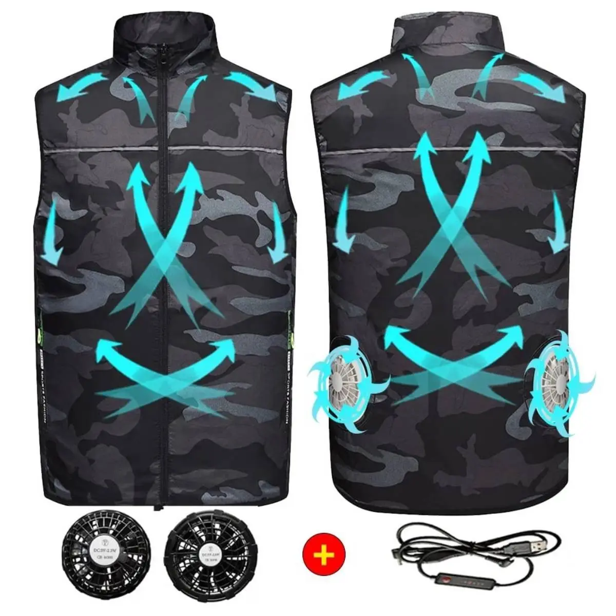 Men's Outdoor Cooling Summer Vest Jacket, Smart Fan Back Cooler Clothing, Breathable Cool Outerwear, Rechargeable Work Air Conditioner, Camouflage