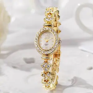 Women Luxury Crystal Watch Bracelet 2PcsSet Bling Rhinestone Quartz Wristwatch GiftFor Her