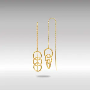 14K Gold Triple Circle Threader Earrings - Model YE1053