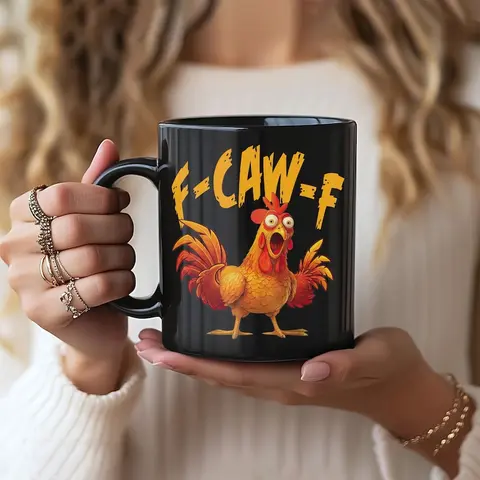 15oz Glossy Ceramic Mug - Funny F-Caw-F Chicken Design, Inappropriate Rooster Humor, 0-500ml Reusable Coffee Mug, Classic Grip Handle Farm Animals Kitchenware, Gift Idea for Chicken Lovers