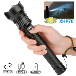 1pc Rechargeable High Lumens LED Flashlights, XHP70 Tactical Flashlights With Zoomable, Home Torch,Super Bright LED Light For Emergencies, Patrol Camping Fishing Hunting