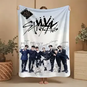 Skz Member Flannel Blanket, Soft All-Season K-Pop Design,K-POP STRAY Bed Throws Blanket Travel Blankets, 6 Official Characters, Comfortable Bed Cover for Bed Sofa Travel, Fan Gift,Adults Kids Xmas Christmas Holiday Birthday Party Gifts