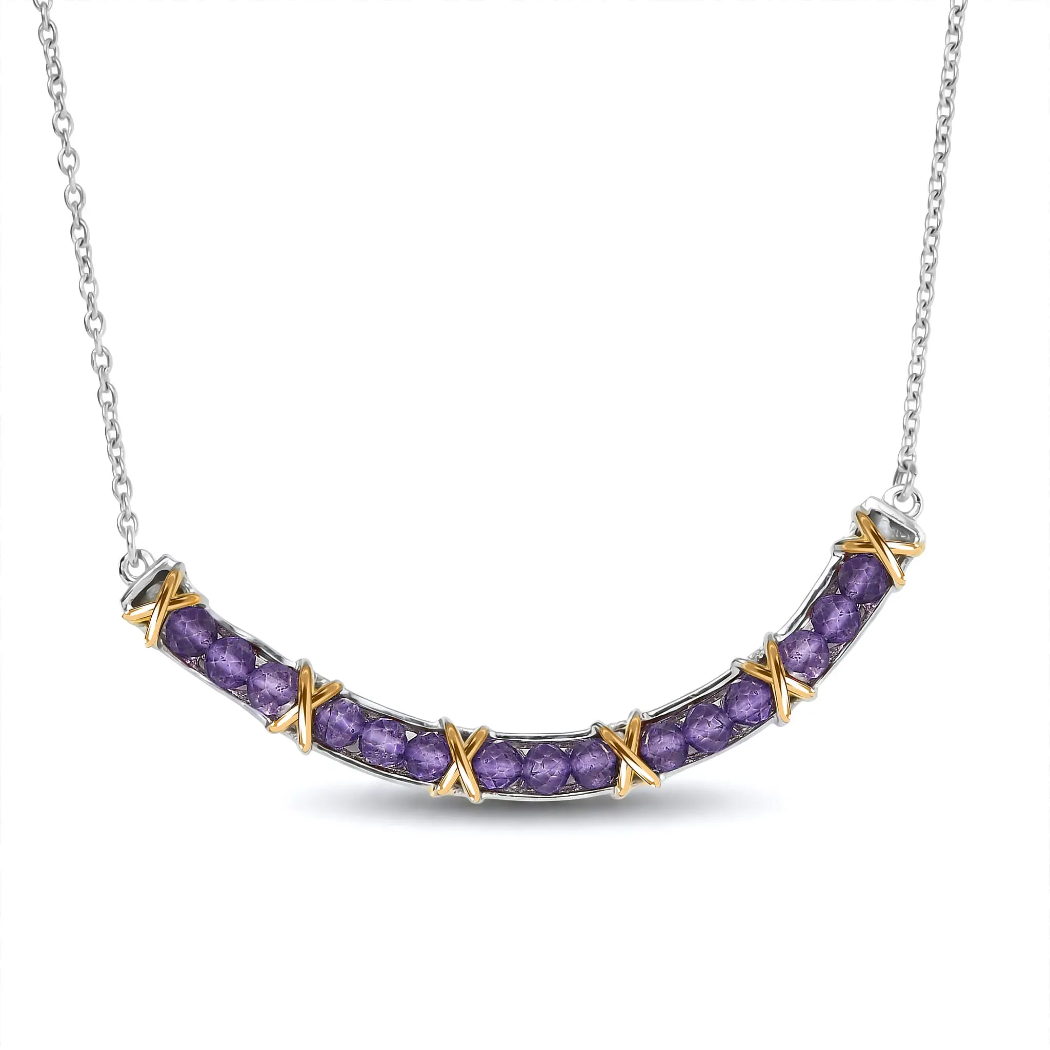 EverTrue African Amethyst Necklace (18-20 Inches) in 18K YG Plated and Platinum Bond 3.00 ctw