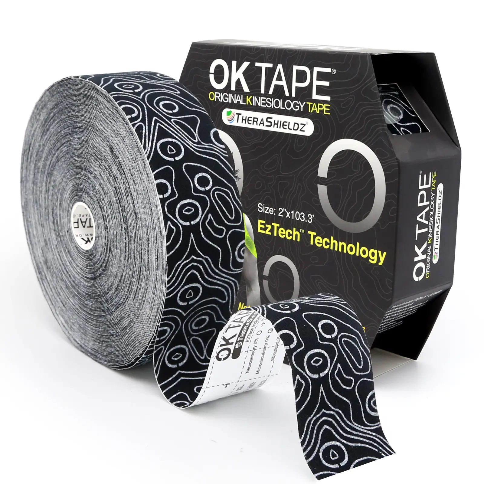 OKTAPE PRO 2in X 103 Feet Original Elastic Latex Free Kinesiology Therapeutic Tape Water-Resistant Free Cut Printed for Gym Wrap & Exercise Wrist Wraps