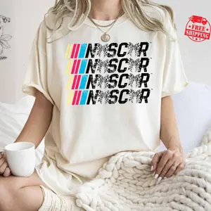[Sale up to 50%] [Free Ship] Vintage NASCAR Comfort Color Shirt, Retro Grunge Racing Coquette Tee, Race Mom Shirt, If You Ain't First You're Last, Checkered Bows