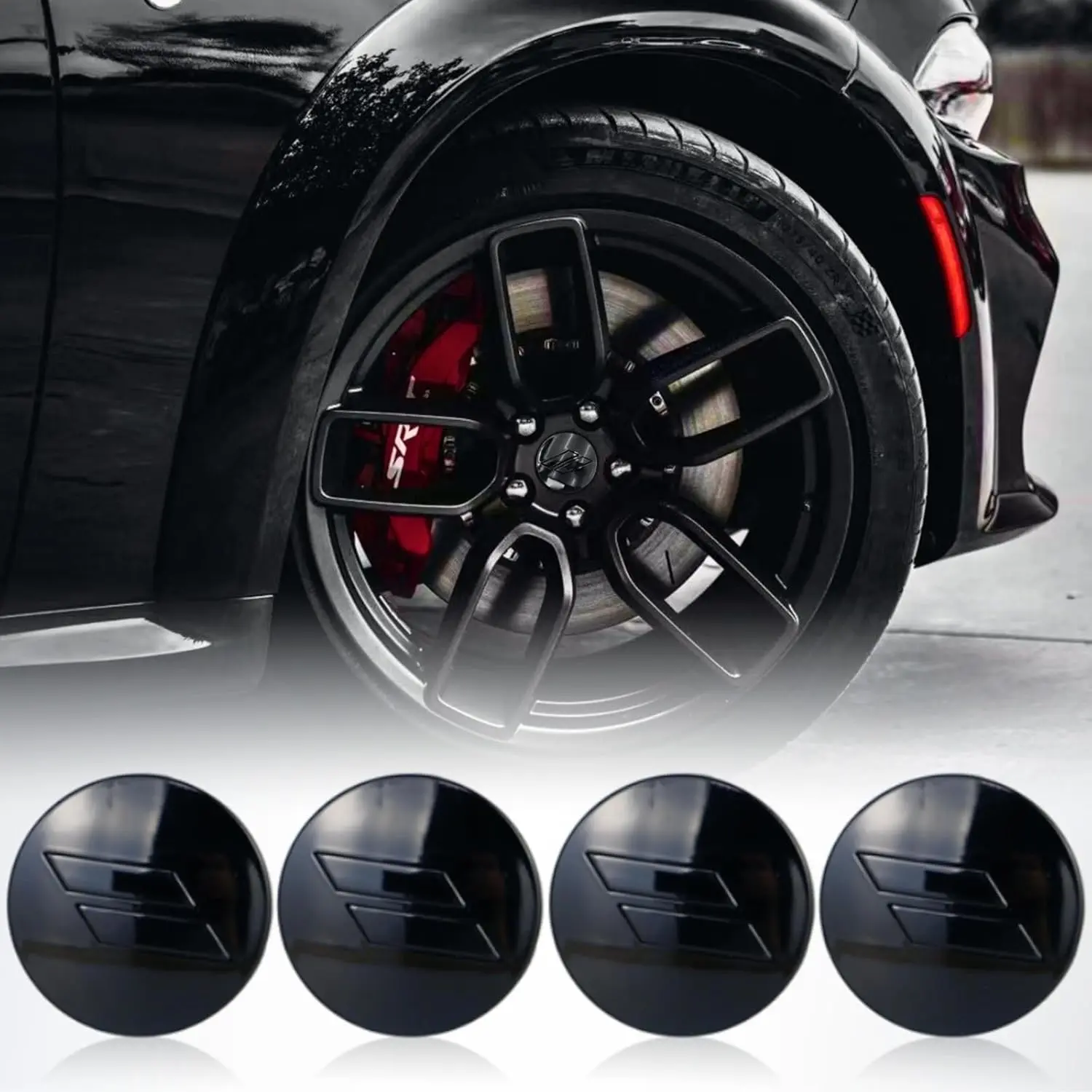 63mm=2.5 inches-Slash Wheel Center Cap Covers Hub Cap Emblem Badge Compatible with Jeep & Chrysler & Dodge Charger Challenger Durango Dart (Black)