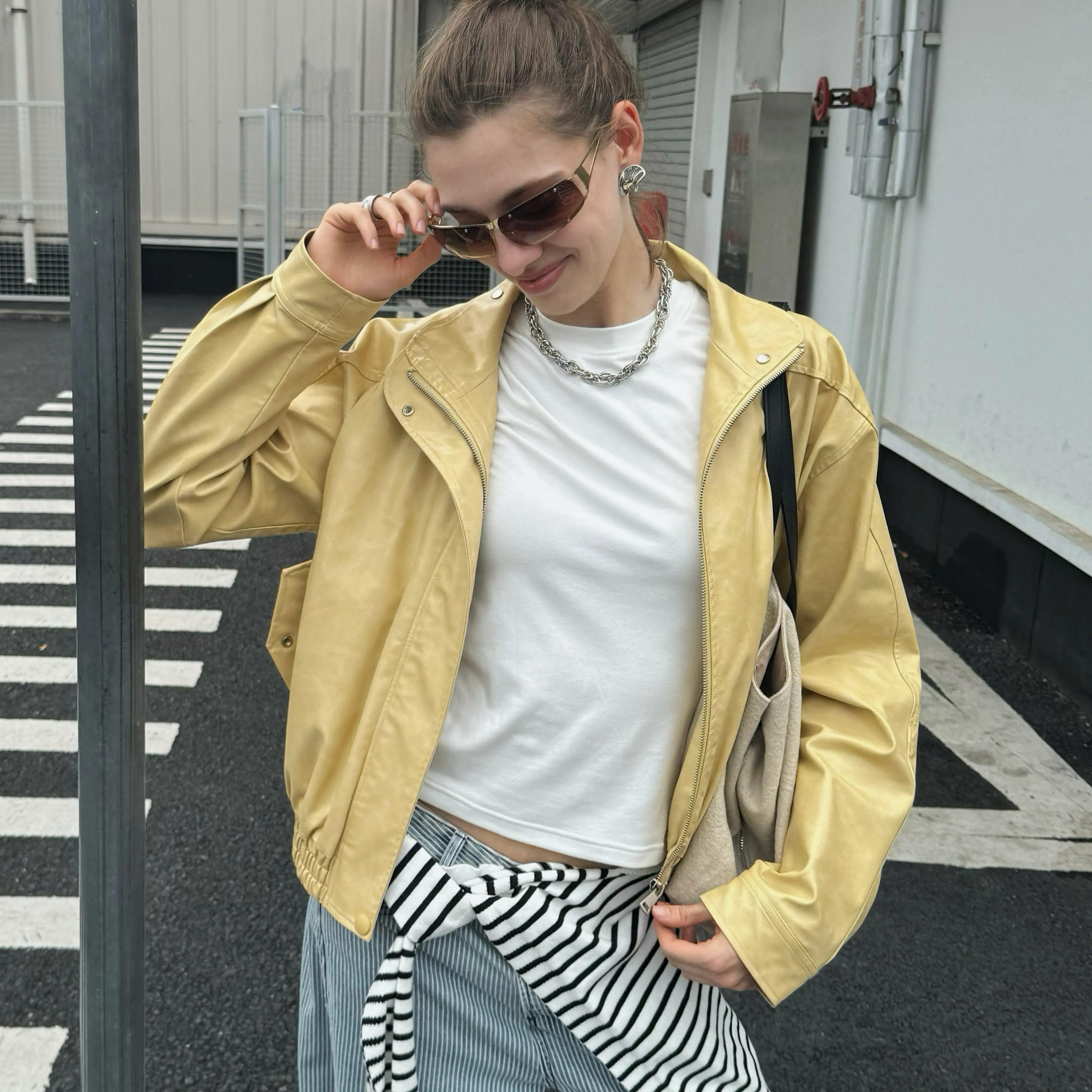 JCCC SHADOW Women's Fashion Oversized Faux Leather Bomber Zip-Up Jacket - Longsleeve Outerwear with Functional Pockets, Elastic Hem, Spot Compatibility for Tops & Everyday Outfits