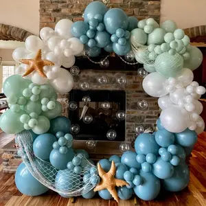 Under the Sea Balloon Arch - 139 count Beach Themed Balloons Decoration White Macaron Green Deep Blue Balloon for Sea Summer Birthday Party  Shower (Blue)