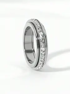 Minimalism Rotating Cubic Zirconia Starry Sky Stainless Steel Ring, Wedding Jewelry Gift, Fashionable Accessory for All Occasions, Exquisite Birthday Present, Suitable for Both Men and Women Meditation Ring Stress Relief Ring, Cubic Zirconia Rings