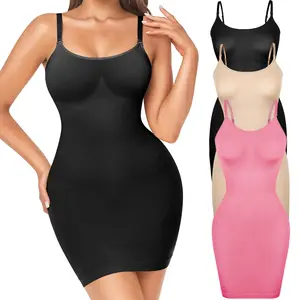 Spaghetti Strap Round Neck Shapewear Dress Slip for Women Basic Casual Fabric Full Cami Mini Slips Womenswear for Under Dresses