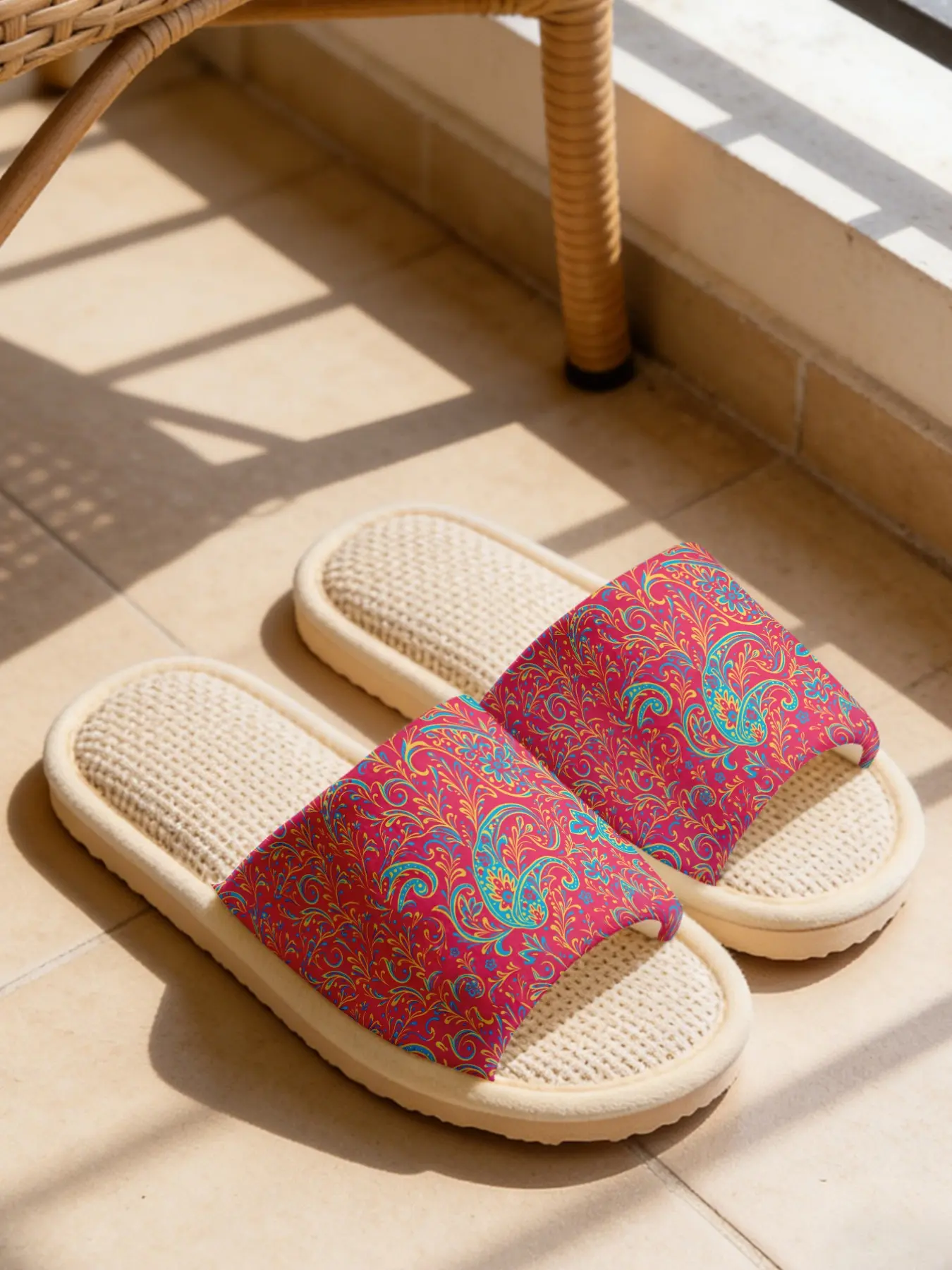 Paisley Pattern Print Linen Slippers Cloud-Feel Retro Ethnic Style Must-Have For Art Lovers Home & Outdoor With Breathable Non-Slip