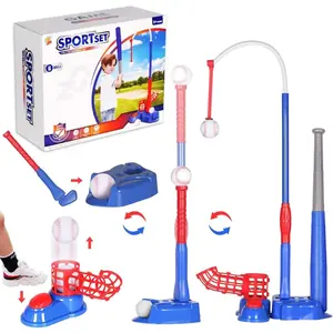 Exergoo 4-in-1 T Ball Set- Height Adjustable Tee Ball Set with 6 Baseballs, Kids Baseball Tee for 4-8,Indoor Outdoor Sports Toys for Boys Blue(Tball Bat/Batting Tee/Hanging Tee/Pitching Machine) outdoor fun