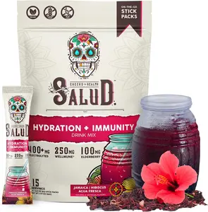Salud 2-in-1 Hydration + Immunity Electrolytes Powder, Hibiscus - Jamaica Agua Fresca Drink Mix Healthcare Dietary