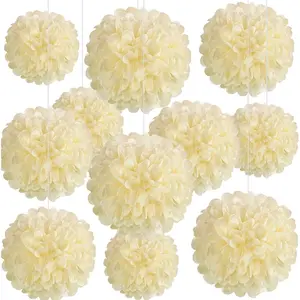 20 PCS Cream Tissue Paper Pom Poms Mixed Sizes 6" 10" 12" 14" Hanging Paper Flower Balls for Wedding Birthday Halloween Christmas Baby Shower Party Decor