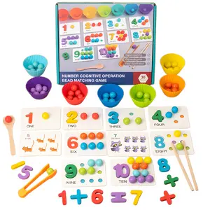 Wooden abacus toy, Montessori Math Toy Set, Educational Learning Tools, Fine Motor Skills, Color Recognition, Focus Training, Arithmetic Learning, Silicone Digital Beads Game, Chopsticks & Spoons, Kindergarten Educational Toy, Kids Ages 3+