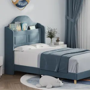 Upholstered Twin Bed Frame with LED Lights, Velvet Platform Bed Frame with Wing Back Storage Headboard, Wood Slats Support, No Box Spring, Easy Assembly