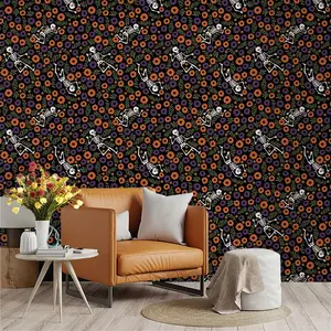 Vintage Floral Skull Halloween Wallpaper, PVC Peel-And-Stick, Background, Kitchen/living Room/bedroom Decor, Large Area Wall Transformation