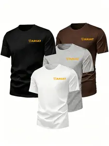 4-Pack Gym Workout Tees, Casual Loose-Fit Long Sleeve, Breathable Quick-Dry Fabric, Letter Print Design, Men's Fitness Apparel