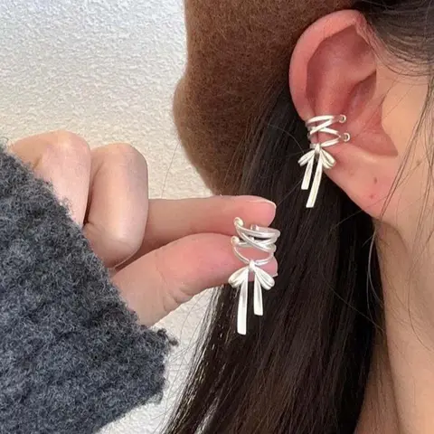 Simple Sweet Generous Versatile Bow Ear Clips - Artificial Gemstone Ear Cuffs, Ideal Birthday Gift for Girlfriends