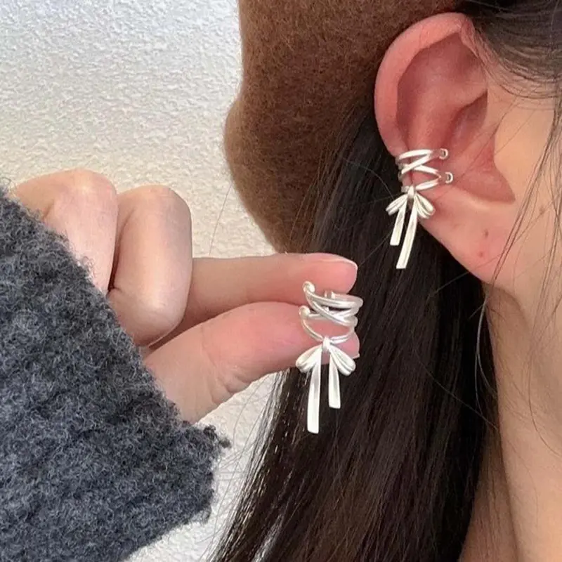 Simple Sweet Generous Versatile Bow Ear Clips - Artificial Gemstone Ear Cuffs, Ideal Birthday Gift for Girlfriends