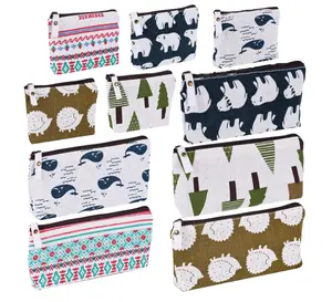 10 Packs Canvas Zipper Pencil Bags, 5 Style Pencil Case Pouch Bag Small Cosmetic Makeup Bags Coin Purse Multifunctional Cosmetic Makeup Bag Small Pouches for Purse