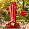 Birdream Red Glass and Plastic Hummingbird Feeder for Outdoors - 18oz Hanging Bird Feeder with 5 Feeding Ports, Built-in Ant-Proof Moat, Bee-Proof, Ideal for Garden, Patio, Gift for Mom