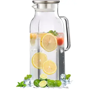 1.8 Liter Glass Pitcher with lid 60oz for Fridge Heat Resistant Glass Water Carafe with Handle for Party Water Jugs  pitcher Lemonade Iced  Jug Juice or Drinks