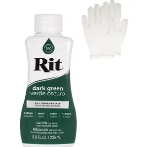 Rit Dark Green 8 oz Liquid Fabric Dye for Clothing Décor & Crafts with Pair of Medium Latex-Free Vinyl Gloves