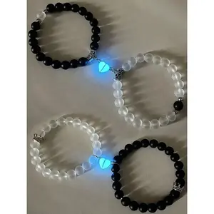 Crown Beaded Bracelet, Fashionable Luminous Heart Charm Bracelet for Women & Men, Trendy All-match & Exquisite Jewelry for Birthday Gift