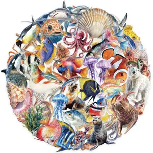 Transparent Cartoon Ocean Animal Stickers Pack, Waterproof Pet Material, Decorative Guitar Notebook Supplies, 50 Sheets